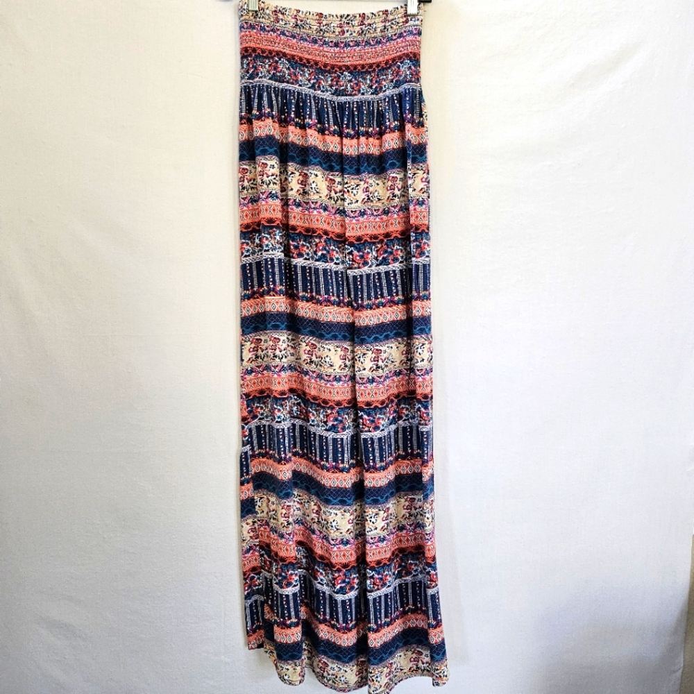 Allison Brittney Strapless Maxi Women's Dress Smocked Top‎ Rayon Stretch sz M